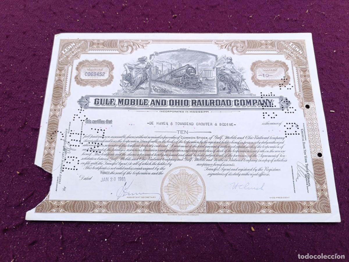 Colecionismo A&ccedil;&otilde;es Internacionais: 1961, Antigua Acci&oacute;n, Gulf, Mobile and Ohio Railroad Company