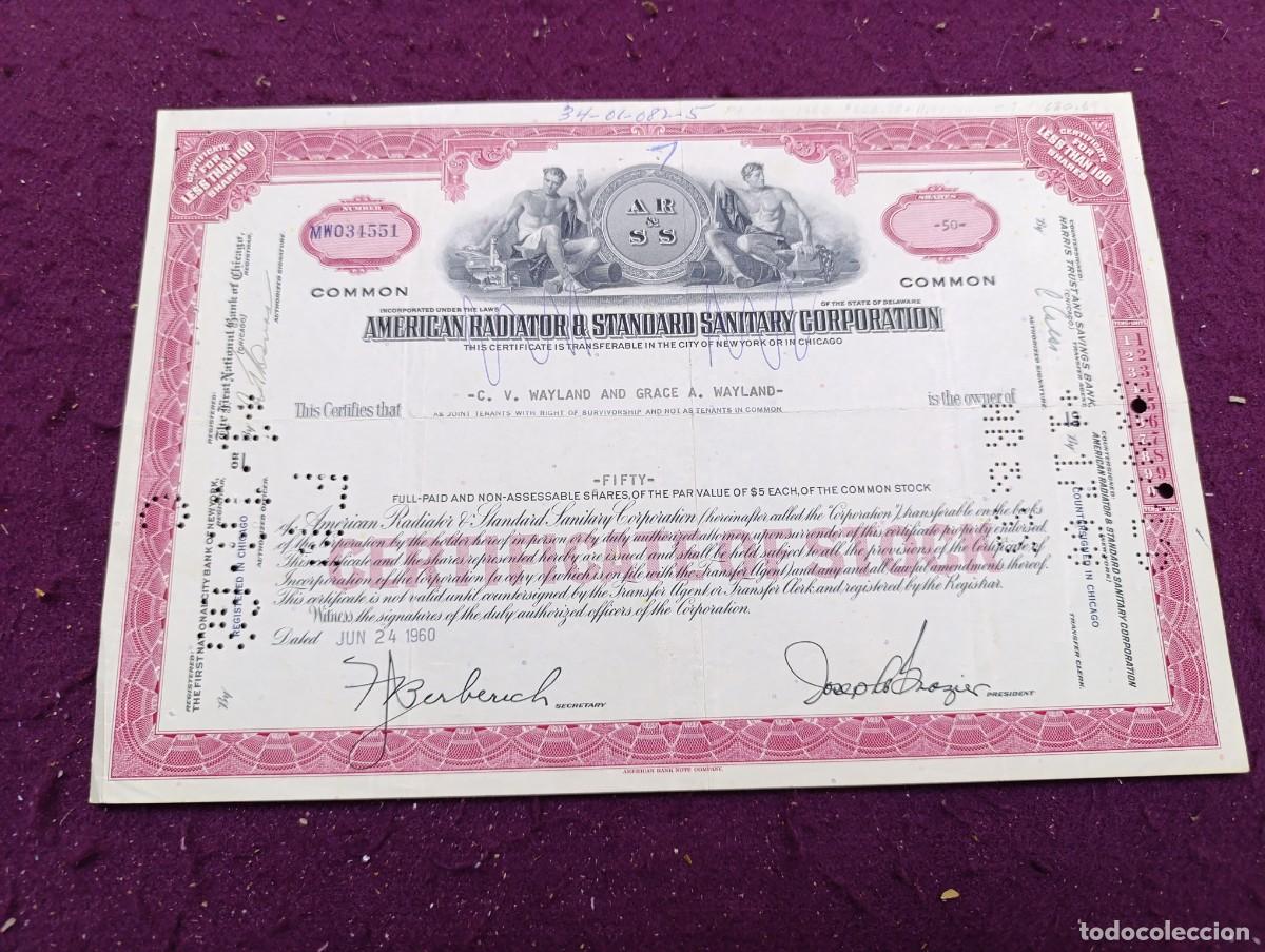 Colecionismo A&ccedil;&otilde;es Internacionais: 1960, Antigua Acci&oacute;n, American Radiator & Standard Sanitary Corporation