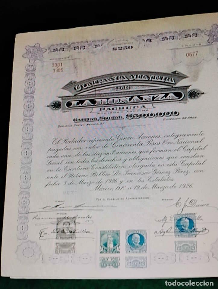 Colecionismo A&ccedil;&otilde;es Internacionais: Acciones Antiguas Cia Minera de La Bonanza Pachuca Hidalgo Mexico