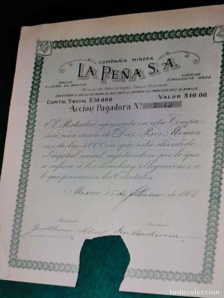 Colecionismo A&ccedil;&otilde;es Internacionais: Acciones Antiguas C&iacute;a Minera La Pe&ntilde;a Taxco Guerrero Mexico