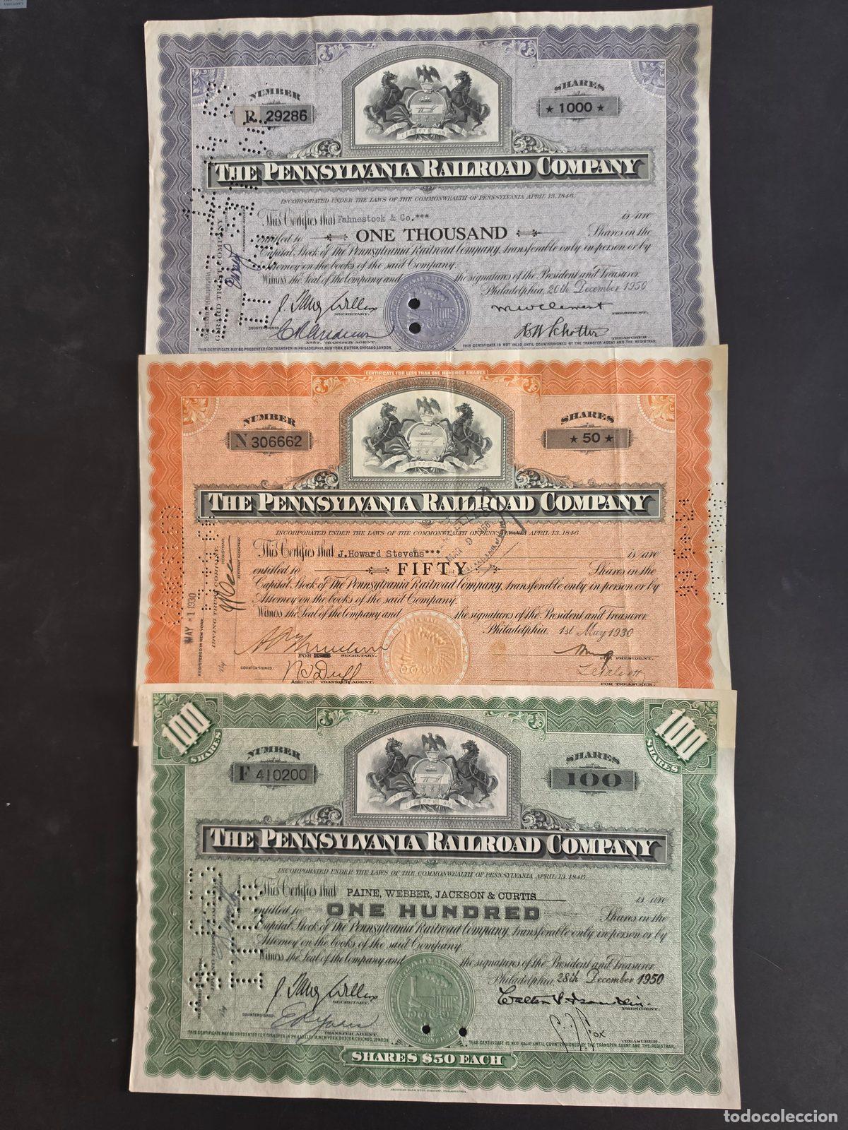 Coleccionismo acciones extranjeras: 3 acciones Pennsylvania Railroad.