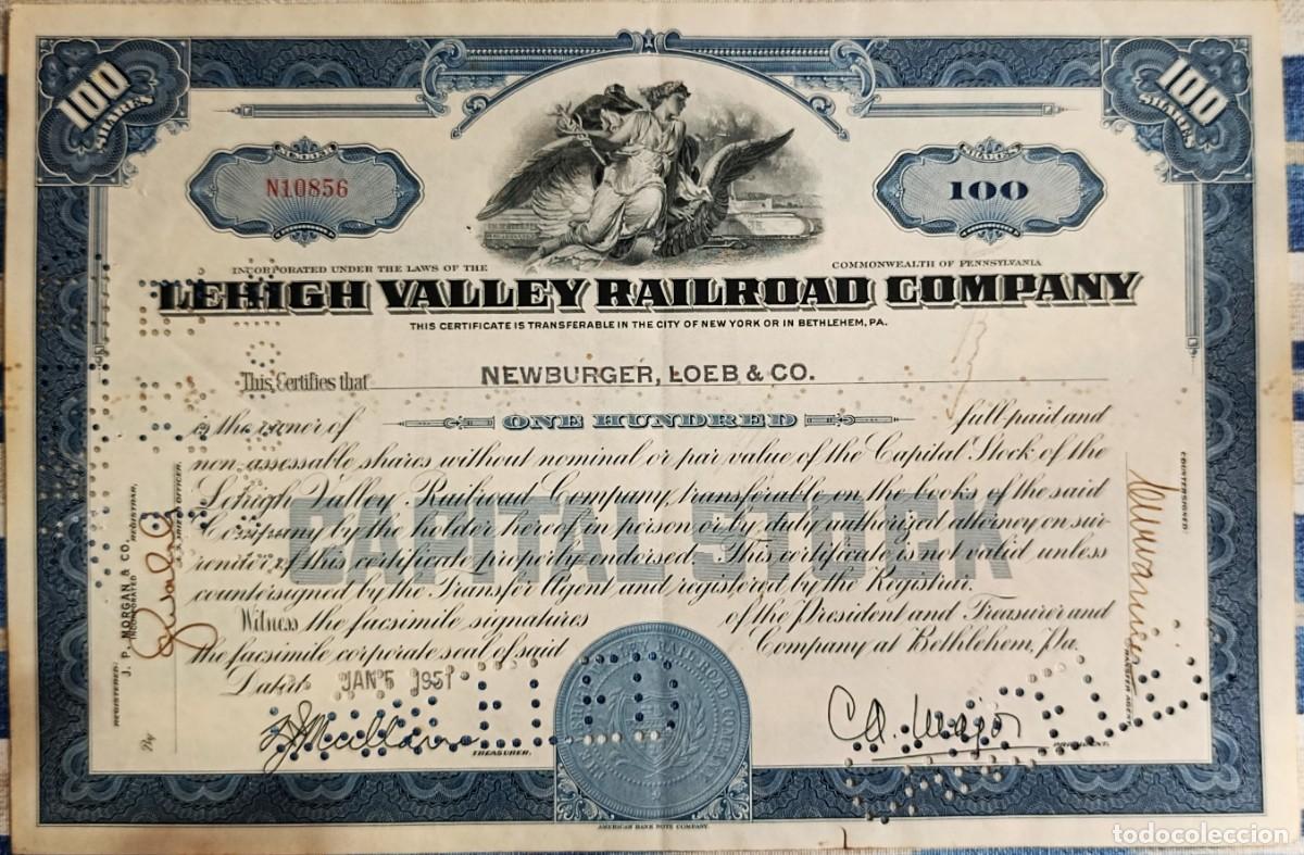 Coleccionismo acciones extranjeras: ACCI&Oacute;N. LEHIGH VALLEY RAILROAD COMPANY. 100 D&Oacute;LARES. NEW YORK. 1951.