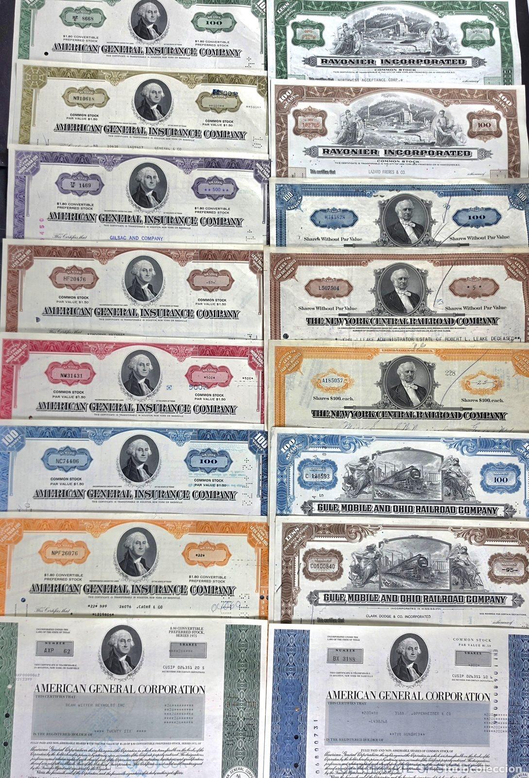 Coleccionismo acciones extranjeras: Lote de 16 acciones hist&oacute;ricas de Estados Unidos