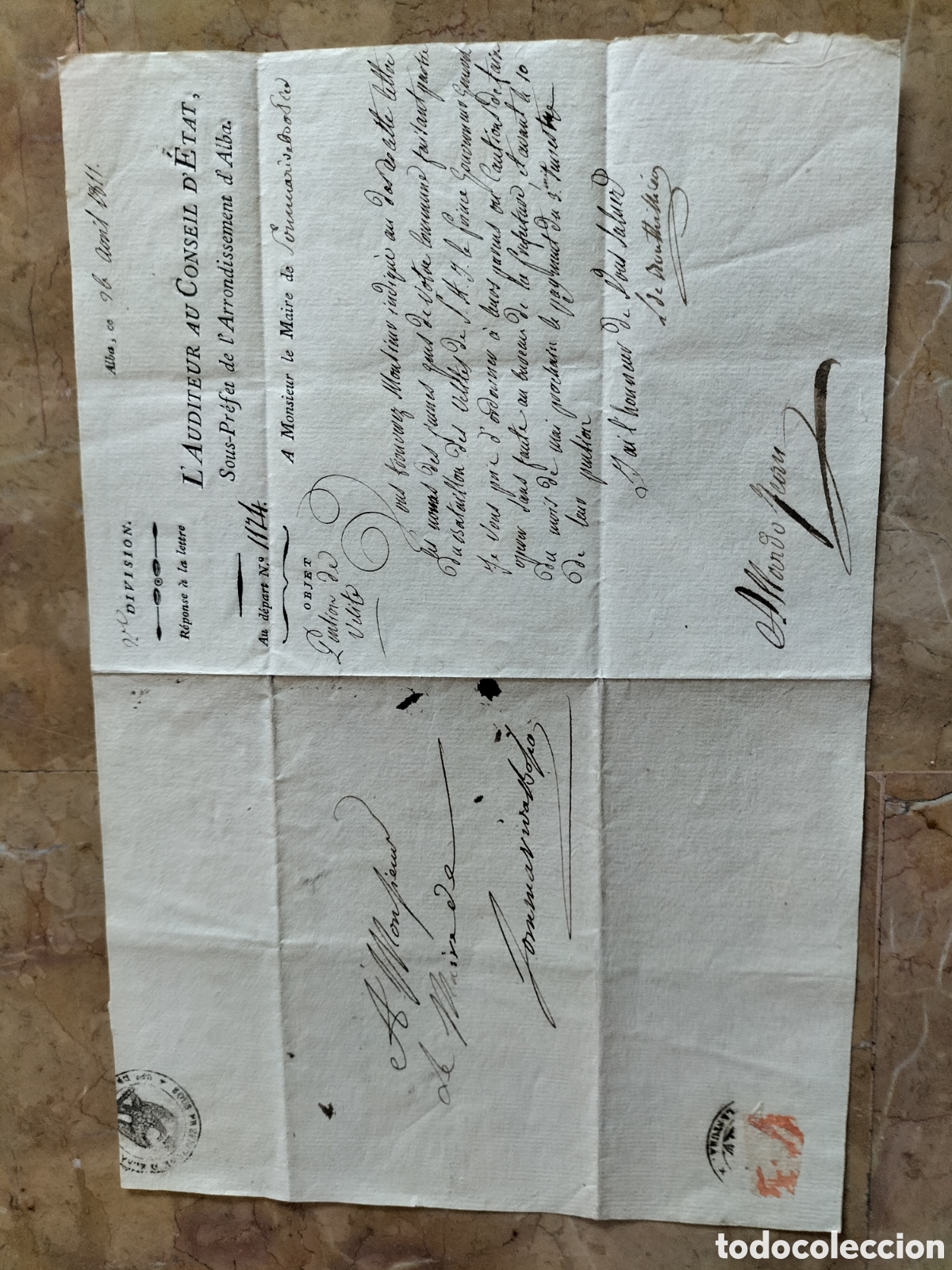 Coleccionismo acciones extranjeras: Regno d'Italia Napoleonico Lettera autografa marchese C.de Bouthillier