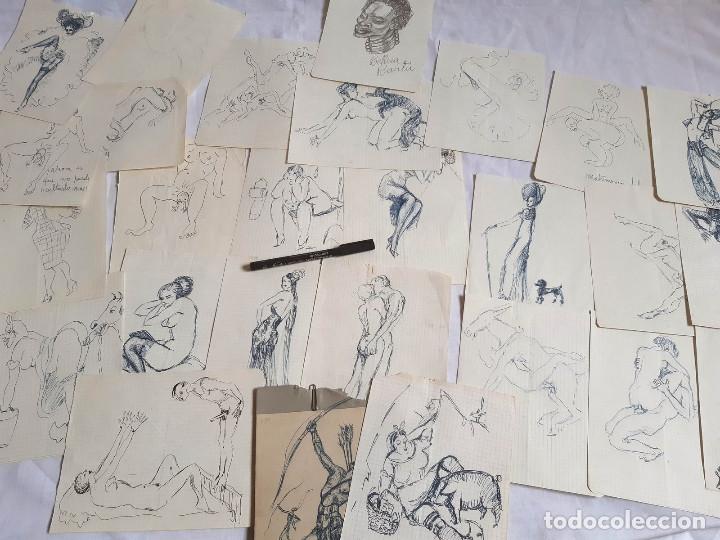 Art: Lote de 27 dibujos pornogr&aacute;ficos. Firmados r. f. de Cuevas. 1950.