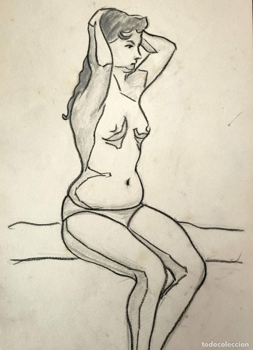 Art: ANTIGUO DIBUJO. CHICA DESNUDA. LAPIZ, CARBONCILLO.