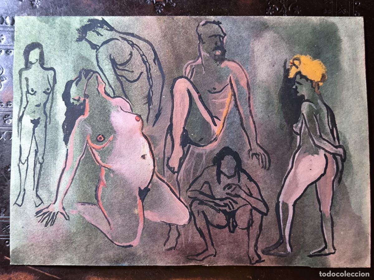 Art: Dibujo pintado sobre cart&oacute;n. Desnudo.