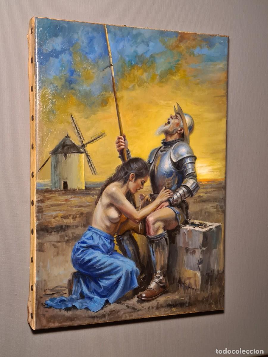 Arte: DON QUIJOTE Y LA HIJA DEL MOLINERO. OLEO EROTICO ANONIMO. 33X24 CM. PINTURA DE GABINETE