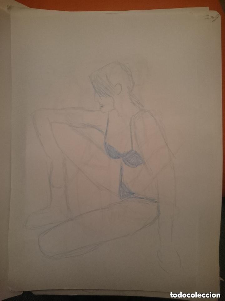 Arte: MARTINA 4 - DIBUJO ORIGINAL BOCETO SEMIDESNUDO FEMENINO - D.R.A. 1999