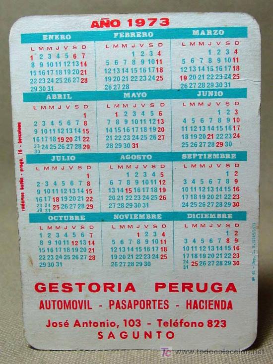Calendars: CALENDARIO, BOLSILLO, CHICA, 1973, GESTORIA PERUGA, VALENCIA,  MEDIDAS: 9.5X7CM