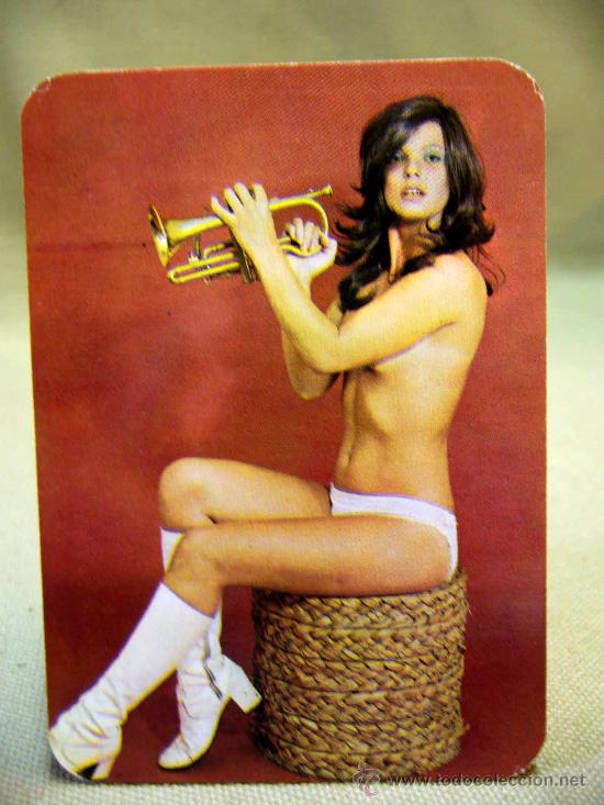 Kalender: CALENDARIO EROTICO, CHICA TOCANDO LA TROMPETA, 1974, ALMORADI, ALICANTE