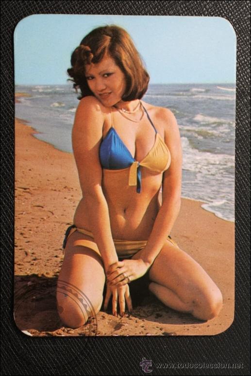 Kalender: Calendario de Bolsillo - A&ntilde;o 1975 - Chica Posando Publicidad al Dorso
