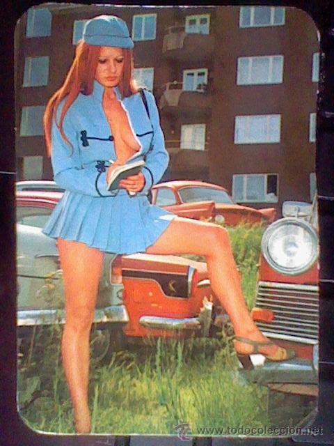 Calendars: chica azafata con coches  calendario 1977 con 50 pts loteria de Navidad algo sobado