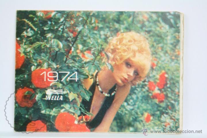 Kalender: Calendario Publicitario de Bolsillo - Publicidad de Wella - A&ntilde;o 1974 - Chica