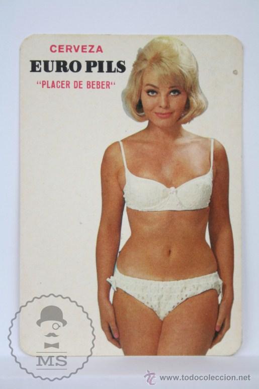 Kalender: Calendario Publicitario de Bolsillo - Publicidad de Cervezas Euro Pils - A&ntilde;o 1968 - Chica