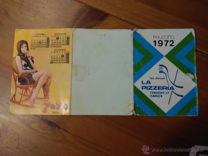 Kalender: Calendario tr&iacute;ptico de bolsillo. LA PIZZERIA A&Ntilde;O 1972. CADIZ. CHICAS.