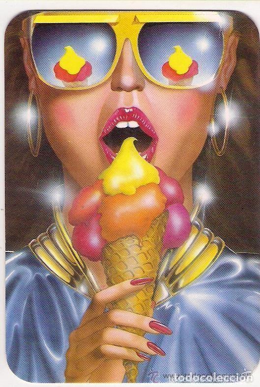 Calendars: -59477 CALENDARIO DIBUJO EROTICO MUJER TOMANDO HELADO, A&Ntilde;O 1991, SERIE CLB, CON PUBLICIDAD, DESNUDO