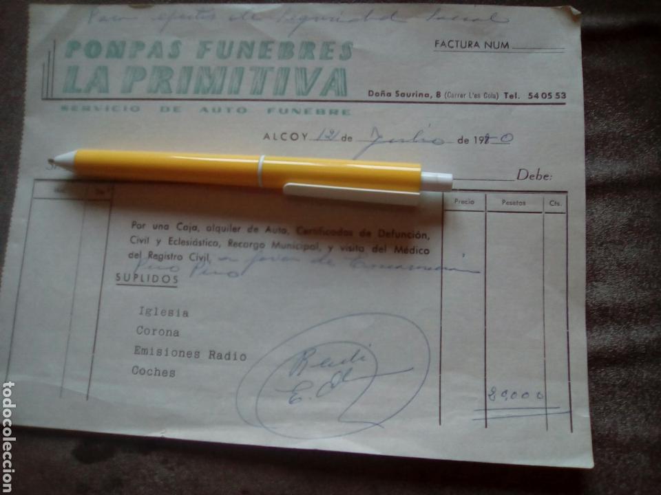 Calendriers: FACTURA POMPAS F&Uacute;NEBRES LA PRIMITIVA ALCOY 1980