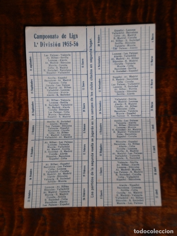 Kalender: Calendario Campeonato nacional de liga 1955-56 / 1&ordf; division &ndash; Publicidad Central de la Estilografic