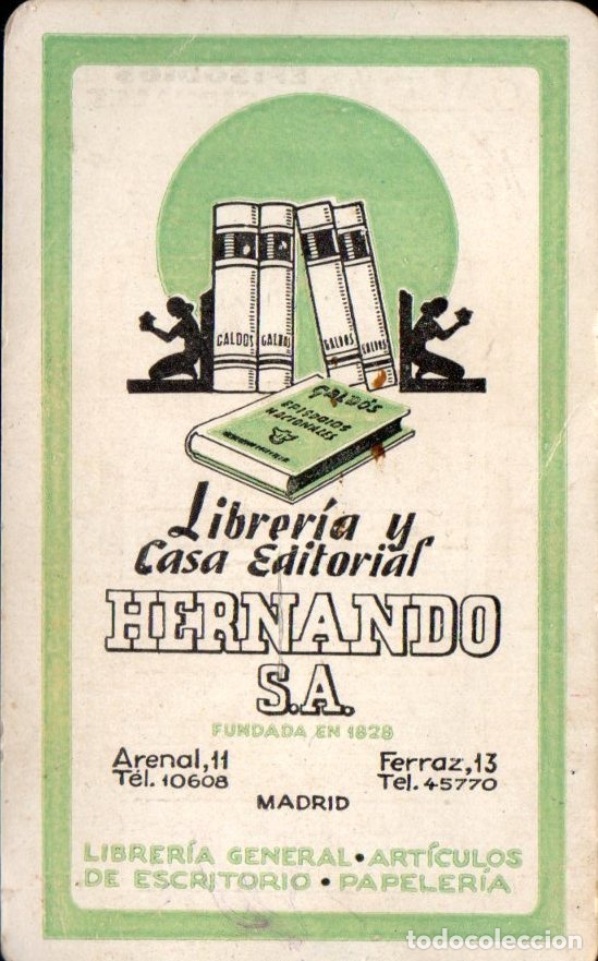 Calendars: CALENDARIO LIBRER&Iacute;A Y CASA EDITORIAL HERNANDO S.A. A&Ntilde;O 1946.    CAL-6369
