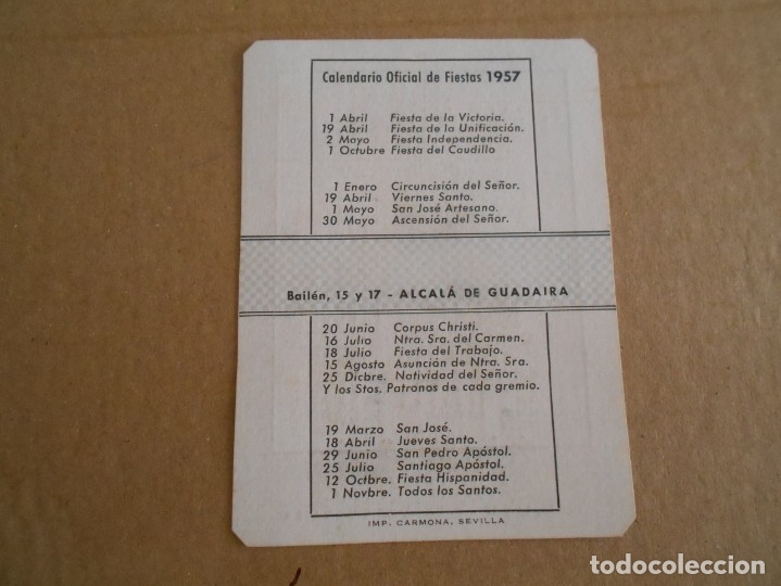 Calendars: calendario de  bolsillo de  alcala de guadaira  a&ntilde;o 1957  muy raro