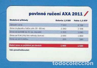 Calendarios: CALENDARIO DE BOLSILLO REP&Uacute;BLICA CHECA A&Ntilde;O 2011 SEGUROS AXA - VER FOTO REVERSO