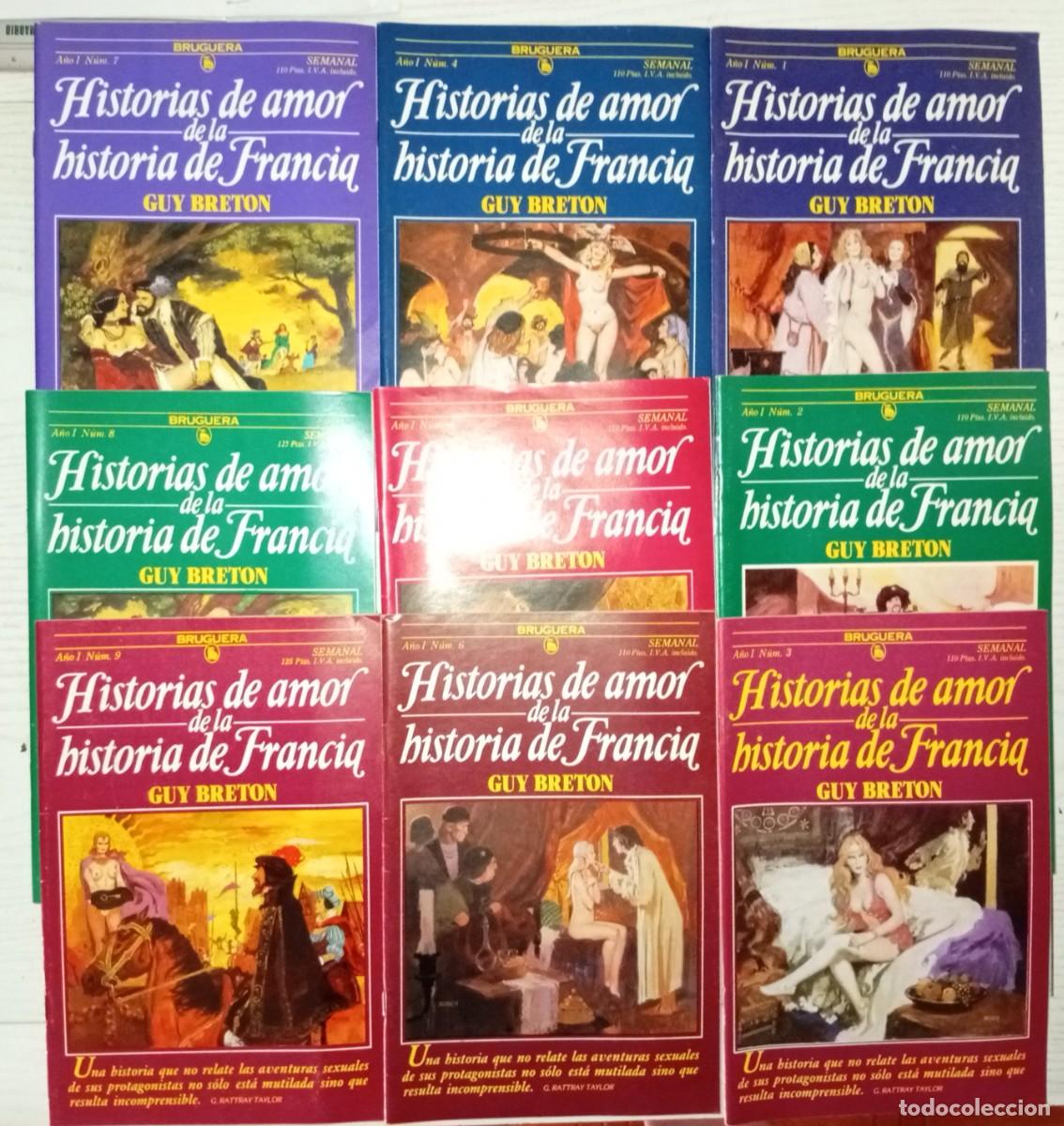 Libros: HISTORIAS DE AMOR DE LA HISTORIA DE FRANCIA, de Guy BRETON. Nos. 1 a 9. (Ed. Bruguera, 1986)