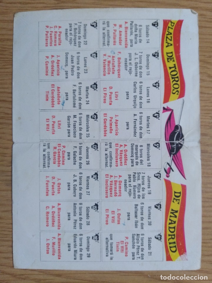 Otros: Tarjeta programa toros - Palencia 1966 - Foto 2