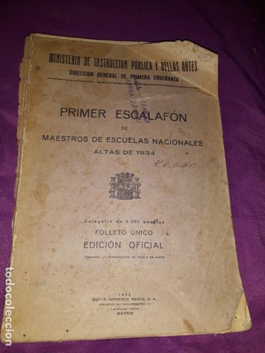 Others for Adults: Antiguo libro primer escalaf&oacute;n de maestros escuelas altas de 1934,