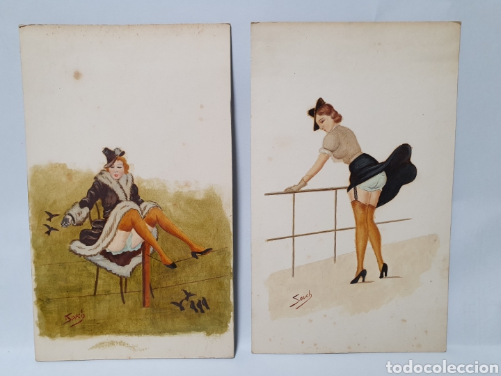 Others for Adults: 2 DIBUJOS ER&Oacute;TICOS A&Ntilde;OS 20-30. FIRMADOS POR SOUCH? PINTADOS A MANO.