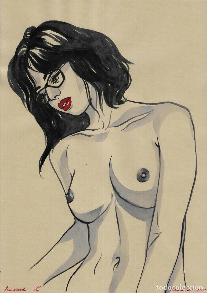 Others for Adults: Dibujo art&iacute;stico retrato chica desnudo er&oacute;tico pin up acuarela original Ucrania A3
