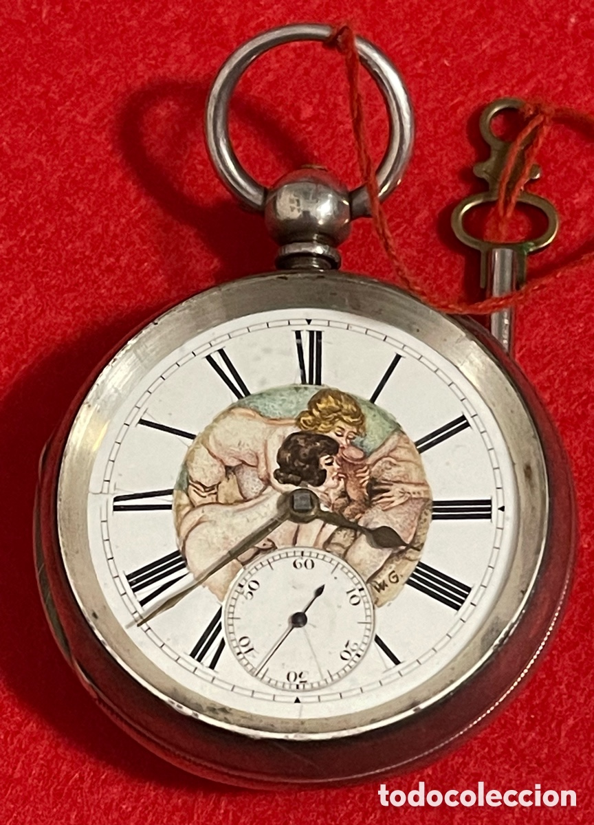 Andere Artikel: Antiguo Reloj De Bolsillo, er&oacute;tico, semi Catalino, en plata de ley.