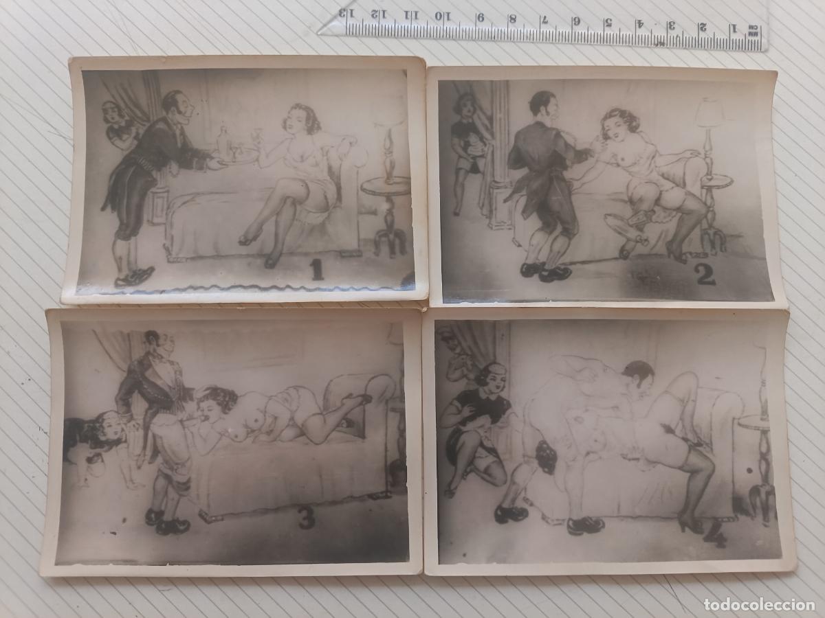 Autres: 4 fotos er&oacute;ticas numeradas, antiguas
