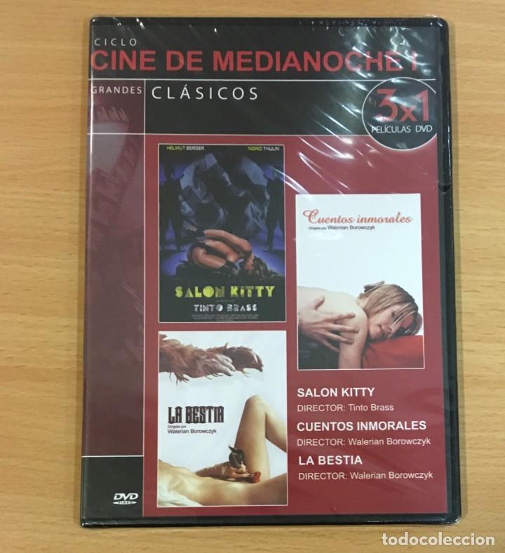 Peliculas: DVD 3X1 CINE ER&Oacute;TICO DE MEDIANOCHE - SAL&Oacute;N KITTY, CUENTOS INMORALES Y LA BESTIA. PRECINTADO