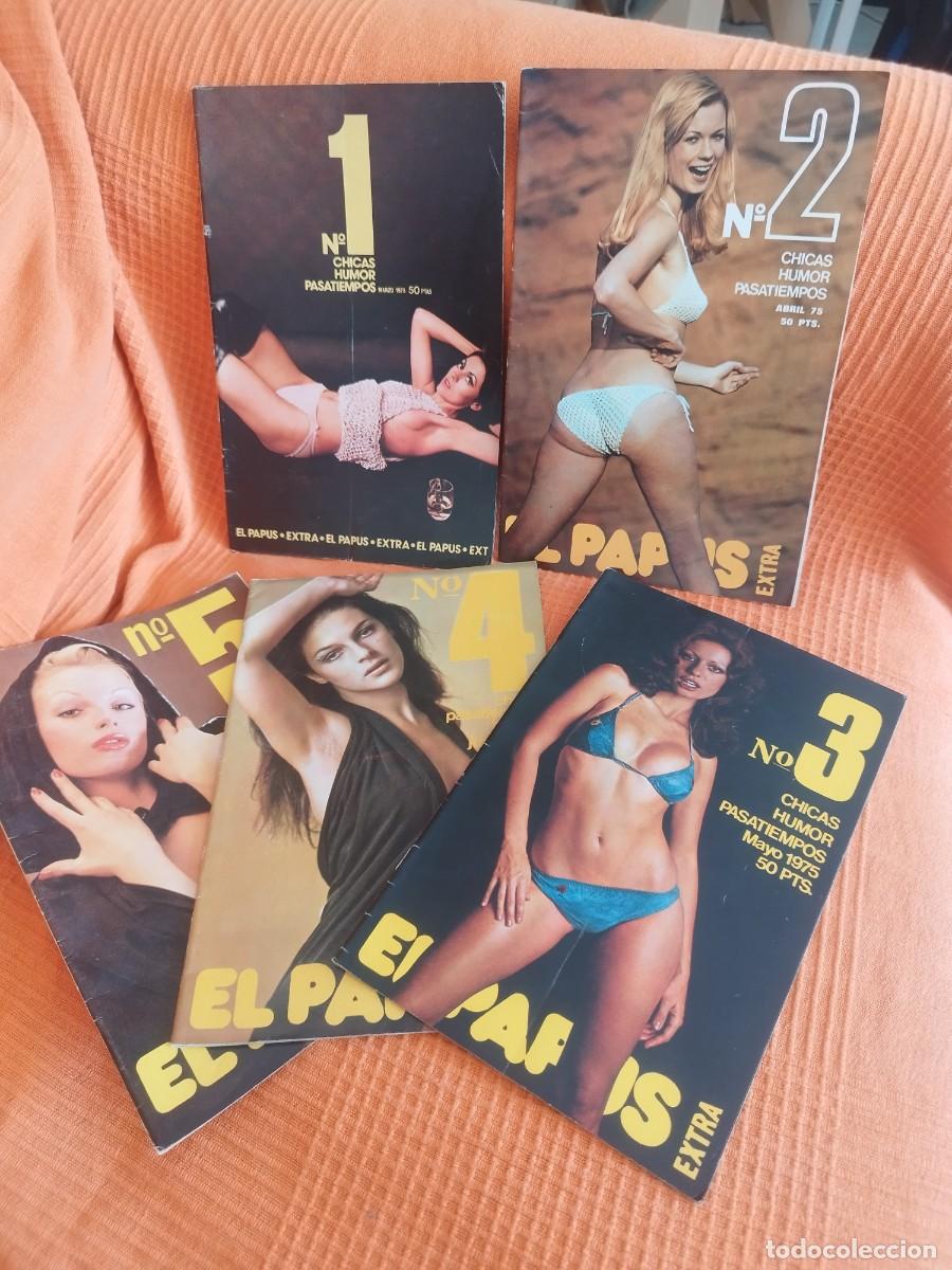 Revistas: Colecci&oacute;n de 5 n&uacute;meros extras revista para adultos, er&oacute;tica el Papus, 1975. Ns&deg; 1,2,3,4,5. &Aacute;gata Lys
