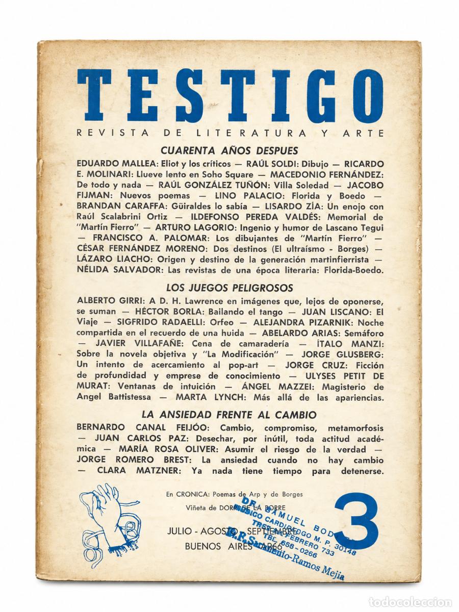 Revistas: TESTIGO &ndash; REVISTA DE LITERATURA Y ARTE &ndash; N&ordm; 3 &ndash; BUENOS AIRES &ndash; 1960 &ndash; LM