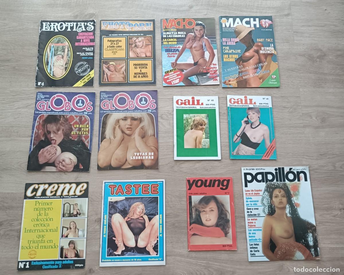Revistas: Lote x 12 Revistas Porno y Er&oacute;ticas Espa&ntilde;olas A&ntilde;os 80, GLOBOS, MACHO, YOUNG, GAIL, CREME, TASTEE ETC