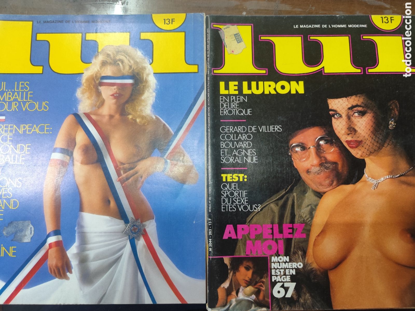 Revistas: Lote 2 ejemplares revista Erotica francesa LUI. N..262 y 263. Incluye p&oacute;ster central.1985