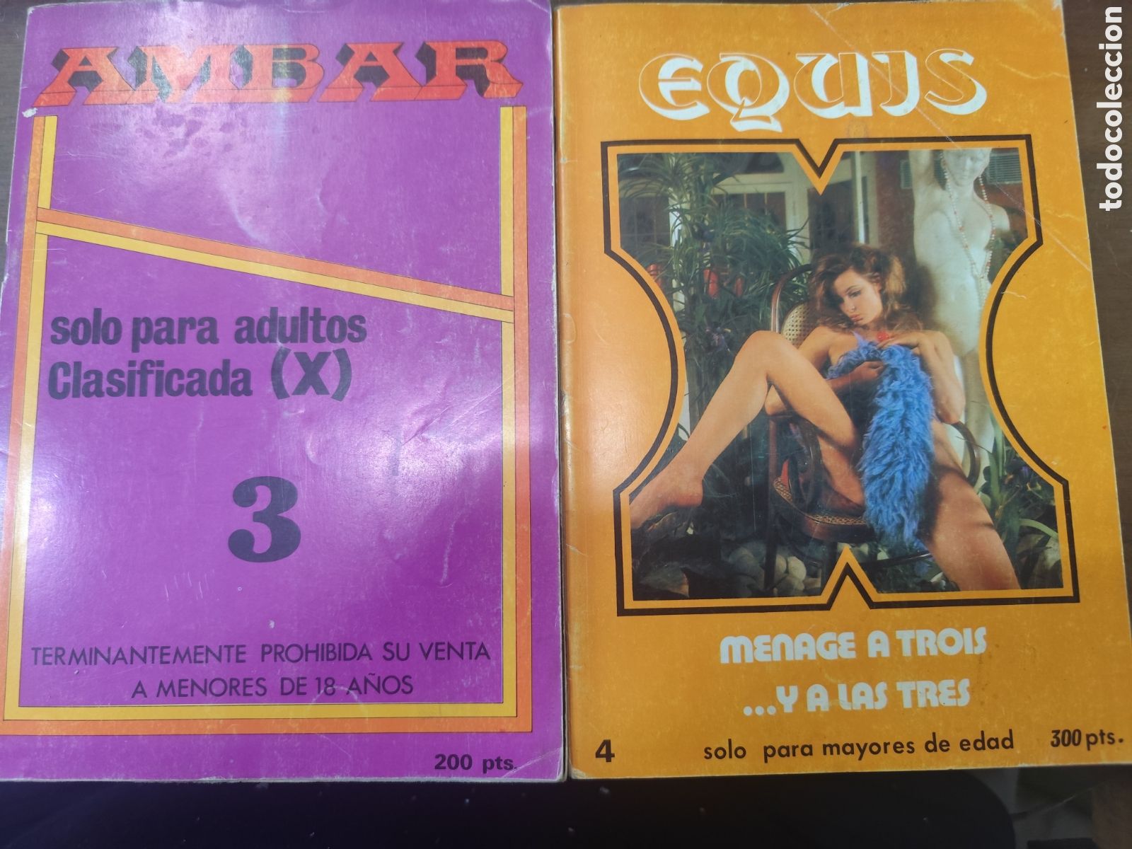 Revistas: Lote 2 ejemplares Revista Erotica Porno Ambar n.3 y Equis n.4. a&ntilde;os 70-80