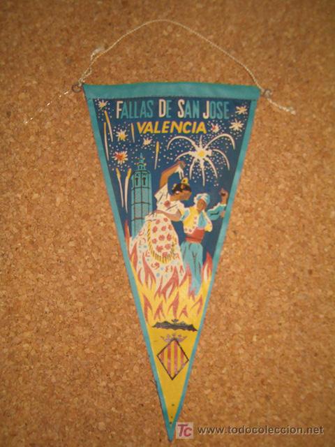 Sammlung von Wimpeln: ANTIGUO BANDERIN DE TELA PINTADO A MANO - FALLAS DE SAN JOSE , VALENCIA