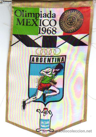 Bandierine di collezione: BANDERIN / OLIMPIADA MEXICO 1.968 - ARGENTINA CON PUBLICIDAD GIOR
