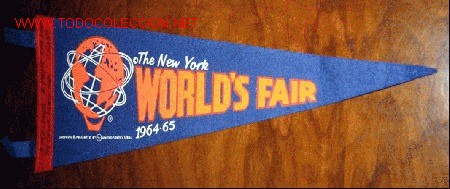 Bandierine di collezione: ANTIGUO BANDERIN DE NEW YORK WORLD'S FAIR 1964-65 UNISPHERE PRESENTED BY UNITED STATES STEEL - CON E
