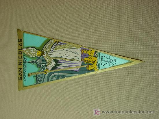 Fanions de collection: BANDERIN, SAN NICOLAS, PROTEGENOS, ANTON MARTIN, MADRID, PINTADO A MANO, MEDIDAS: 28 X 14.5 CM