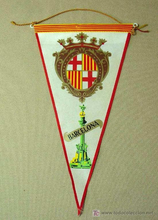 Banderines de colecci&oacute;n: BANDERIN, TELA, PINTADO, BARCELONA, IRUPE, 1453, MEDIDAS: 26.5 X 16 CM.