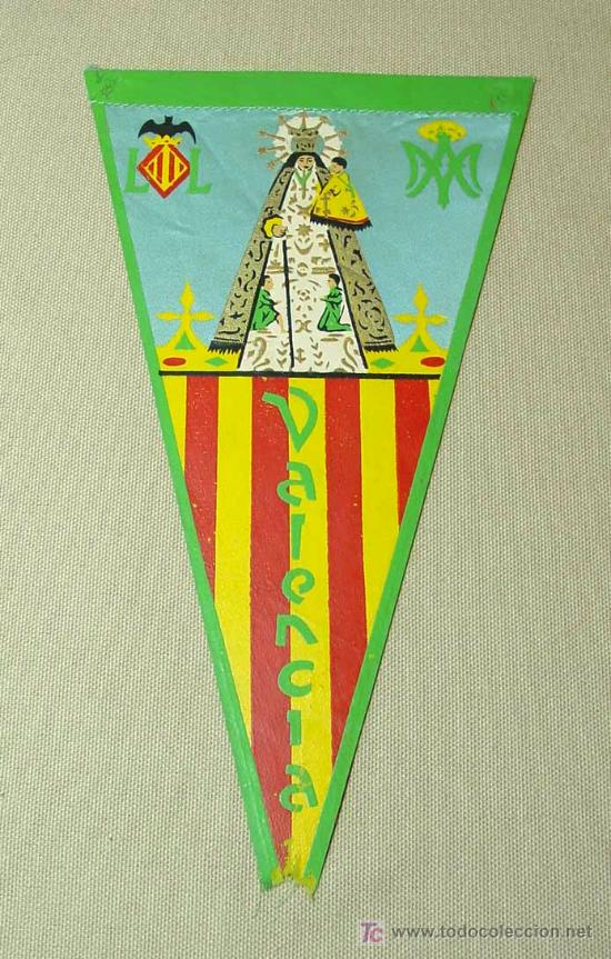 Fanions de collection: BANDERIN, TELA PINTADA, VALENCIA, VIRGEN, ESCUDO, MEDIDAS: 25X14.5 CM