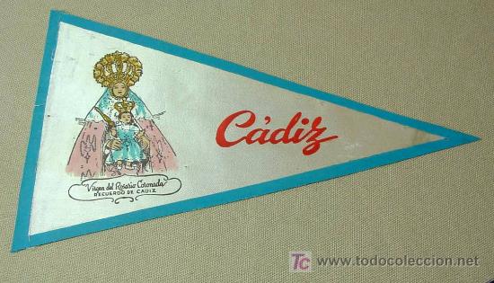 Bandierine di collezione: BANDERIN, CADIZ, TELA, VIRGEN DEL ROSARIO CORONADA, RECUERDO DE CADIZ, MEDIDAS: 26X15 CM.
