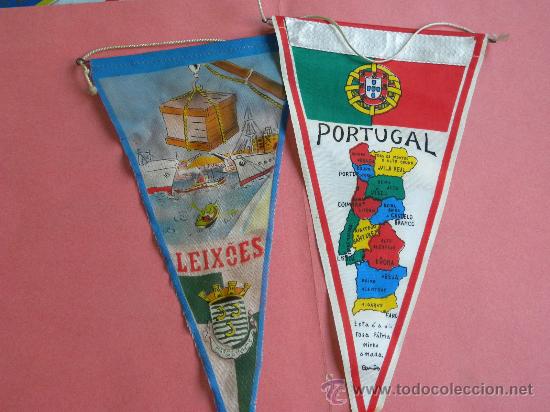Fanions de collection: 2 banderin tela estampado Portugal y puerto Leixoes (Oporto)