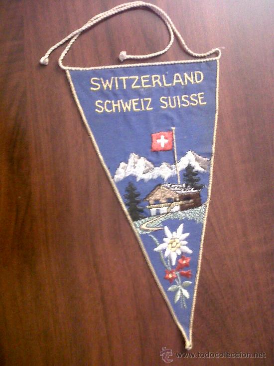Fanions de collection: PRECIOSO BANDERIN SUIZA SWITZERLAND-SCWEIZ-SUISSE-DE TELA -BORDADO  MEDIDAS 14X25