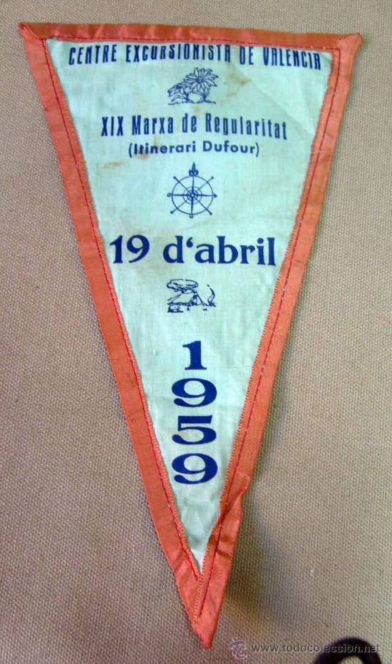 Banderines de colecci&oacute;n: BANDERIN, CENTRE EXCURSIONISTA DE VALENCIA, 1959, PORTA  COELI, FONTS, DE TELA, MEDIDAS: 23.5 X 13.5