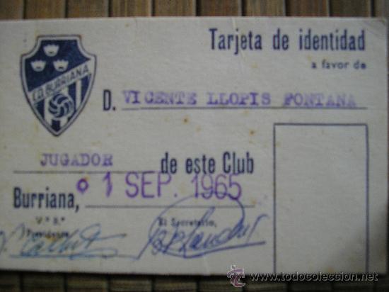 Collection pennants: BURRIANA CASTELLON CARNET DE JUGADOR DE FUTBOL DEL CD BURRIANA 1965